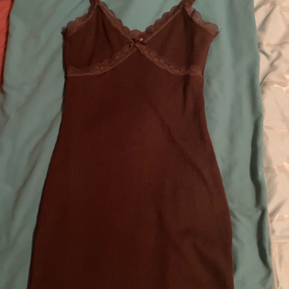 Chocolate brown mini body on dress with lace trim - Picture 1 of 3